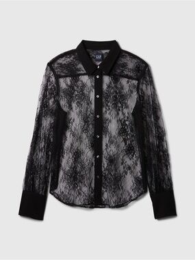 Gap Black Sheer Lace Top Blouse Goth Gothic Victorian XXL 2XL